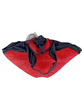 Tropical Beach Resort Chic Red Black Straw Clamshell Shoulder Tote Large Bag VTG